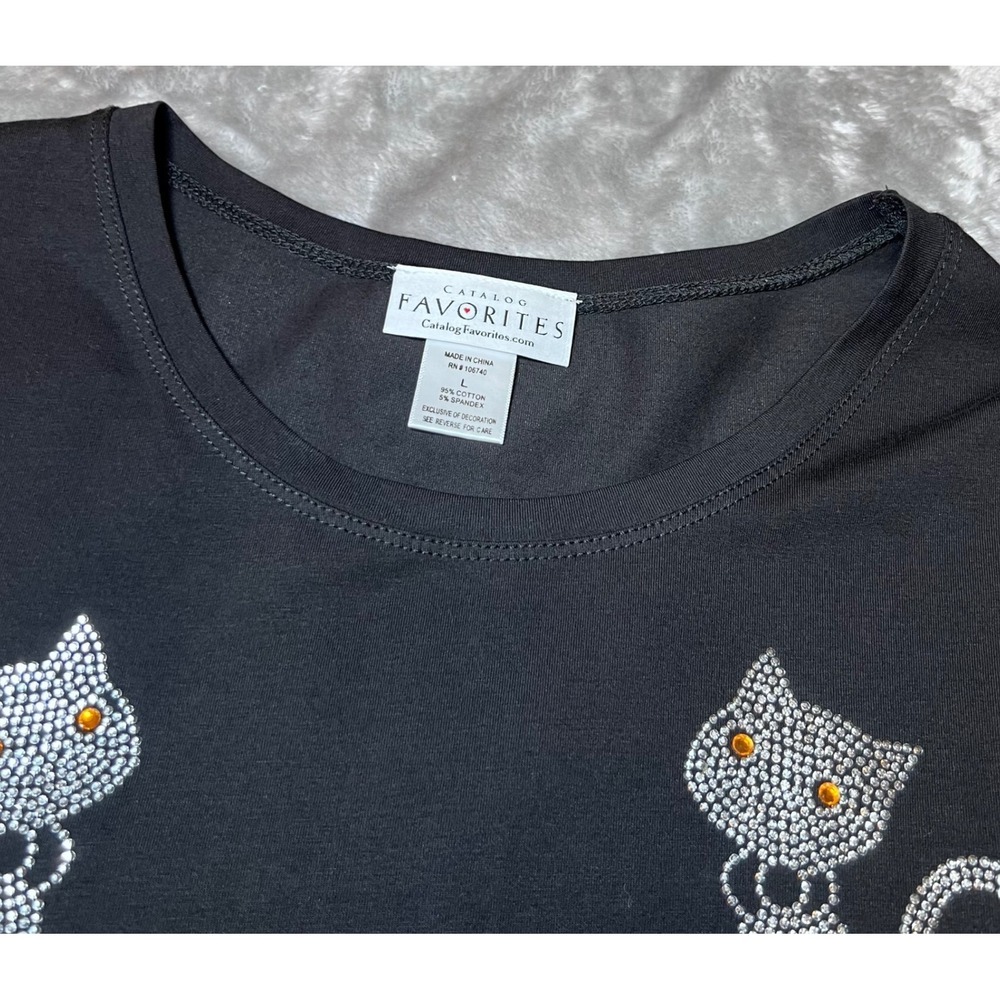 Catalog Favorites Rhinestone Cat Shirt Womens Large Long Sleeve Pets Cute Kitten - Picture 4 of 11